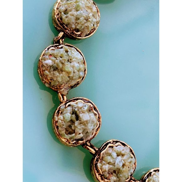 Vintage Green pebble stone Link bracelet Gold tone - Picture 7 of 10